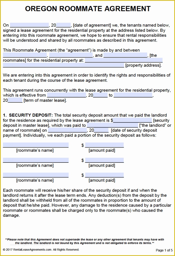Free Rental Lease Template Of Free oregon Roommate Agreement Template – Pdf – Word