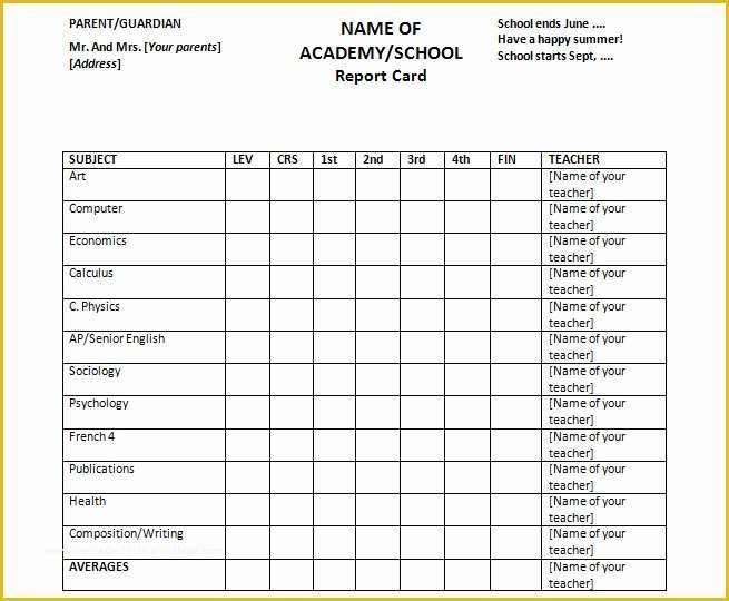 Free Report Card Template Of Report Card Template for Homeschools or Colleges Free Ms