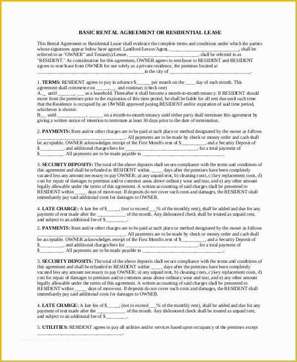 Free Residential Lease Agreement Template Pdf Of 19 Basic Rental Agreement Templates Doc Pdf