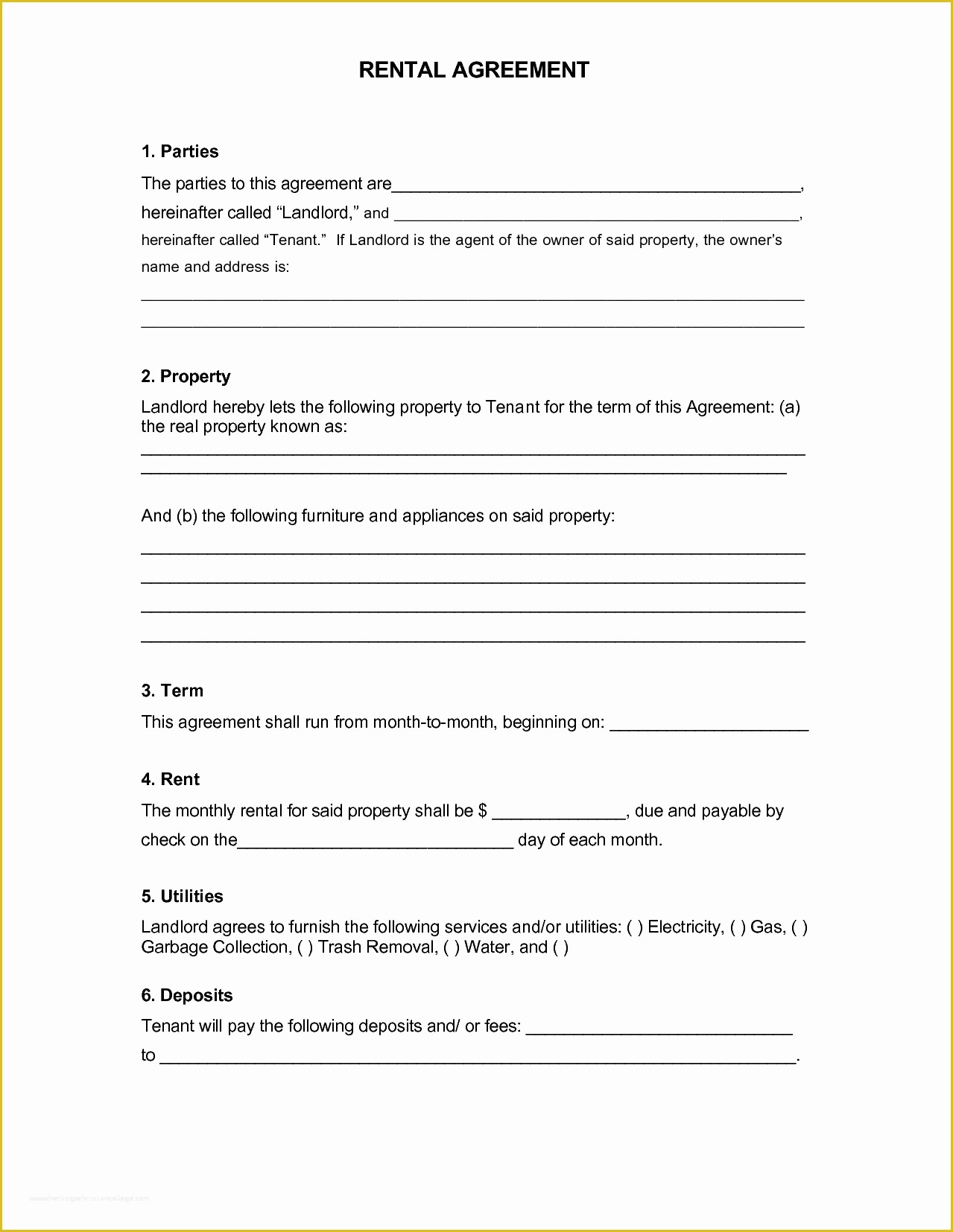 Free Residential Lease Agreement Template Pdf Of Basic Rental Agreement Fillable