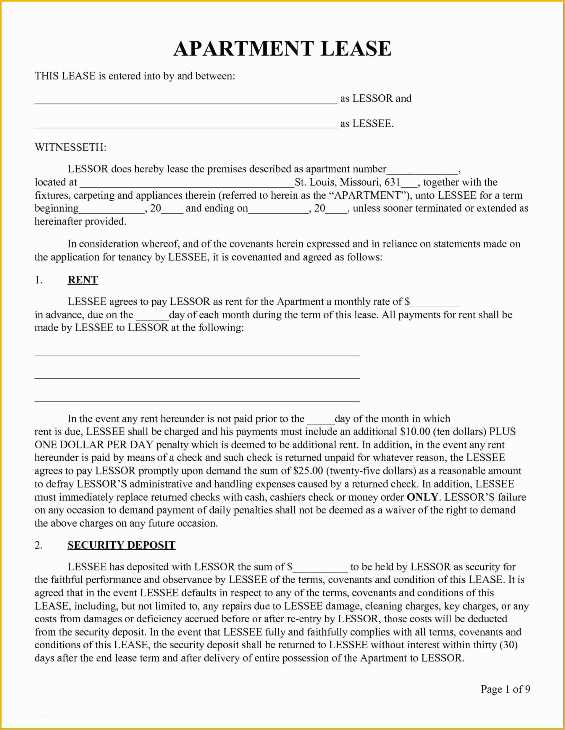 Free Residential Lease Agreement Template Pdf Of Blank Apartment Lease Latest Bestapartment 2018