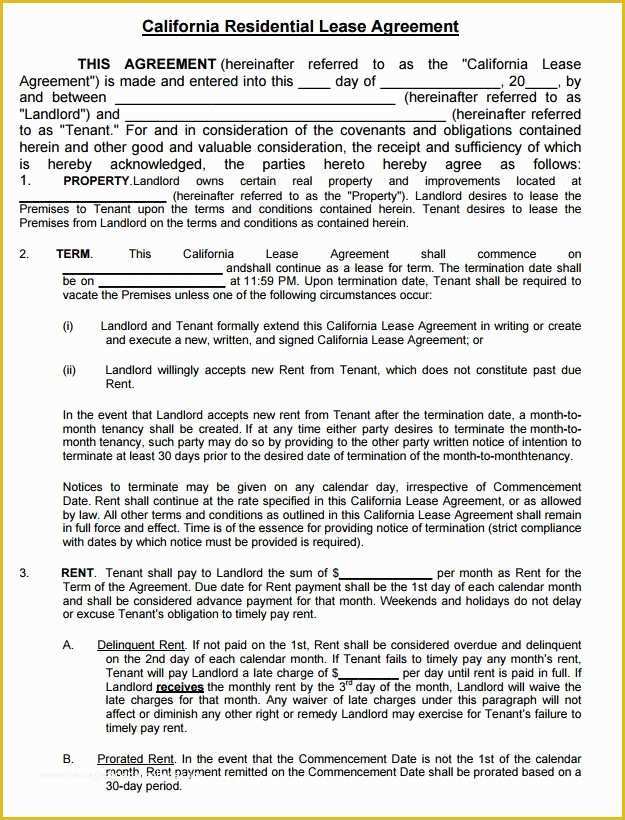 Free Residential Lease Agreement Template Pdf Of Free California Residential Lease Agreement form