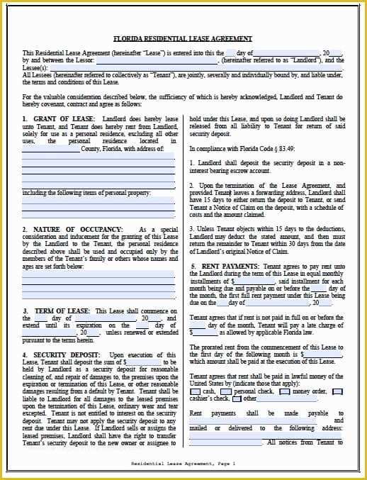Free Residential Lease Agreement Template Pdf Of Free Florida Residential Lease Agreement – Pdf Template