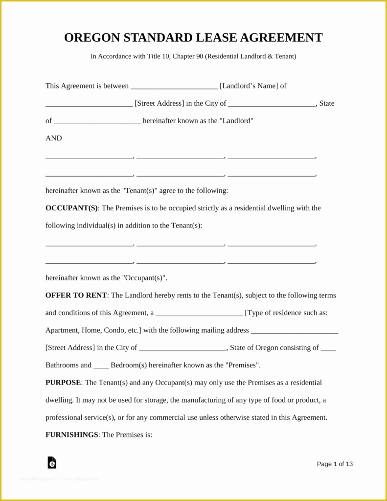 Free Residential Lease Agreement Template Pdf Of Free oregon Standard Residential Lease Agreement Template
