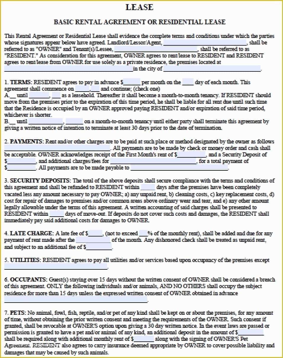 Free Residential Lease Agreement Template Pdf Of Free Residential Lease Agreements – Pdf and Word Templates