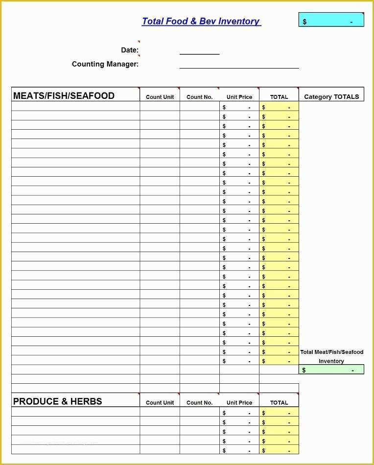 Free Restaurant Inventory Templates Of Full Service Restaurant Inventory Spreadsheet