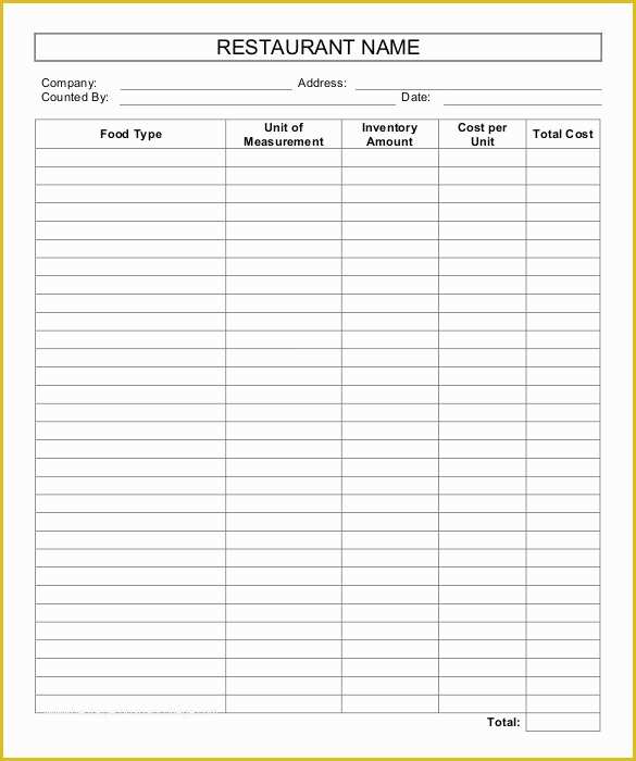 Free Restaurant Inventory Templates Of Restaurant Inventory Template 17 Free Word Excel