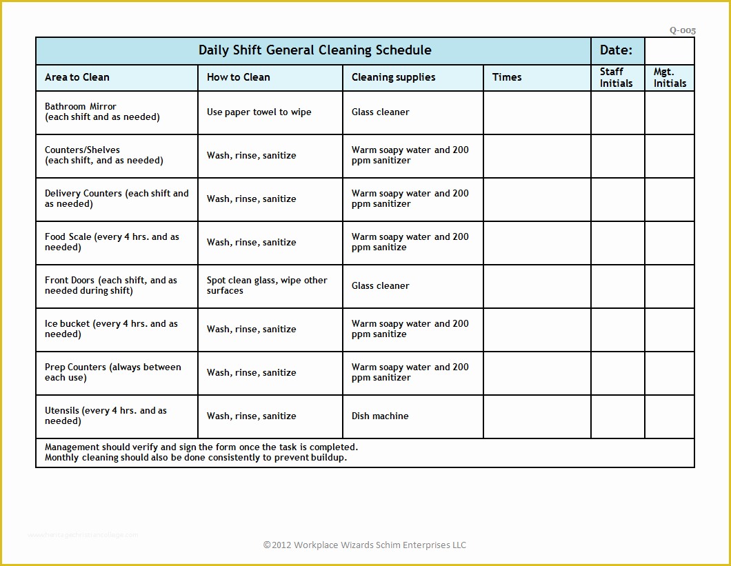 Free Restaurant Schedule Template Of Cleaning Schedule Template for Restaurant