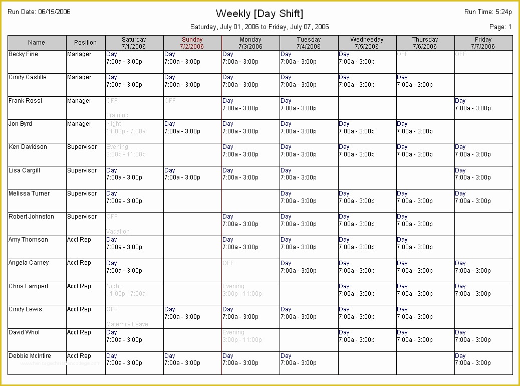 Free Restaurant Schedule Template Of Employee Shift Schedule Template