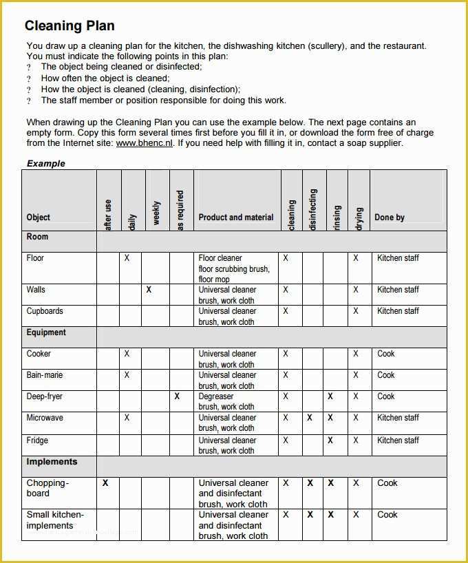 Free Restaurant Schedule Template Of Kitchen Cleaning Schedule Template 20 Free Word Pdf