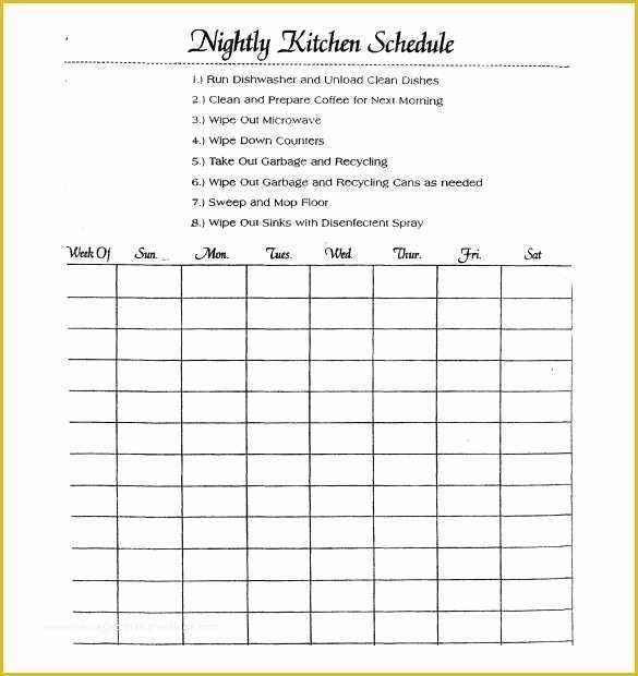 Free Restaurant Schedule Template Of Kitchen Schedule Templates 15 Free Word Excel Pdf