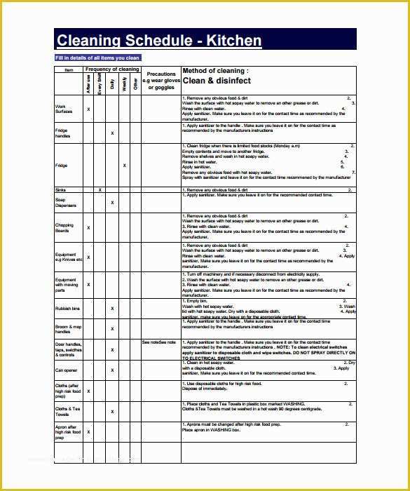 Free Restaurant Schedule Template Of Mercial Kitchen Cleaning Checklist Pdf