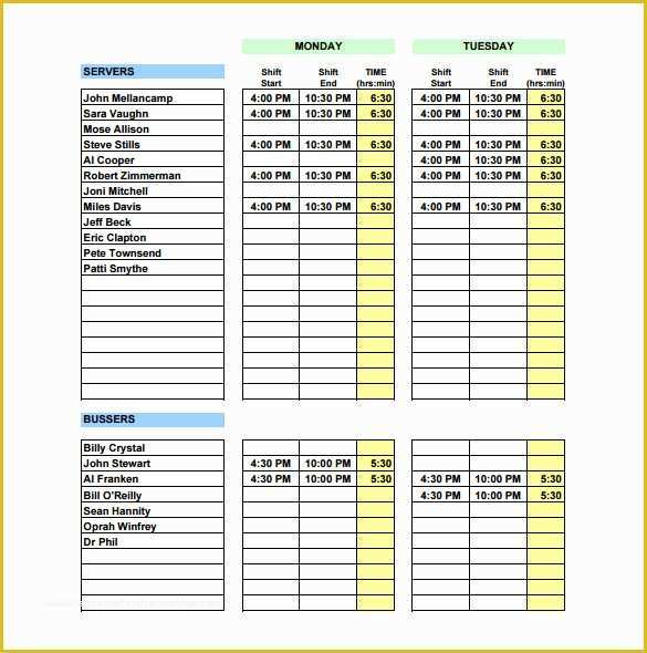 Free Restaurant Schedule Template Of Restaurant Schedule Template – 9 Free Sample Example