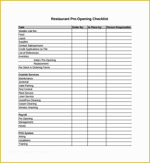 Free Restaurant Schedule Template Of Sample Restaurant Checklist Template 9 Free Documents