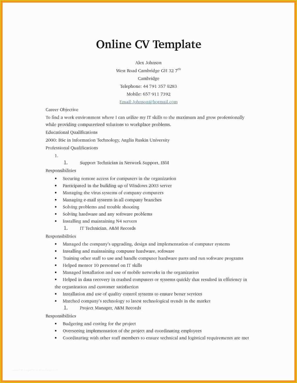 Free Resume format Template Of 9 Curriculum Vitae Simple En Word