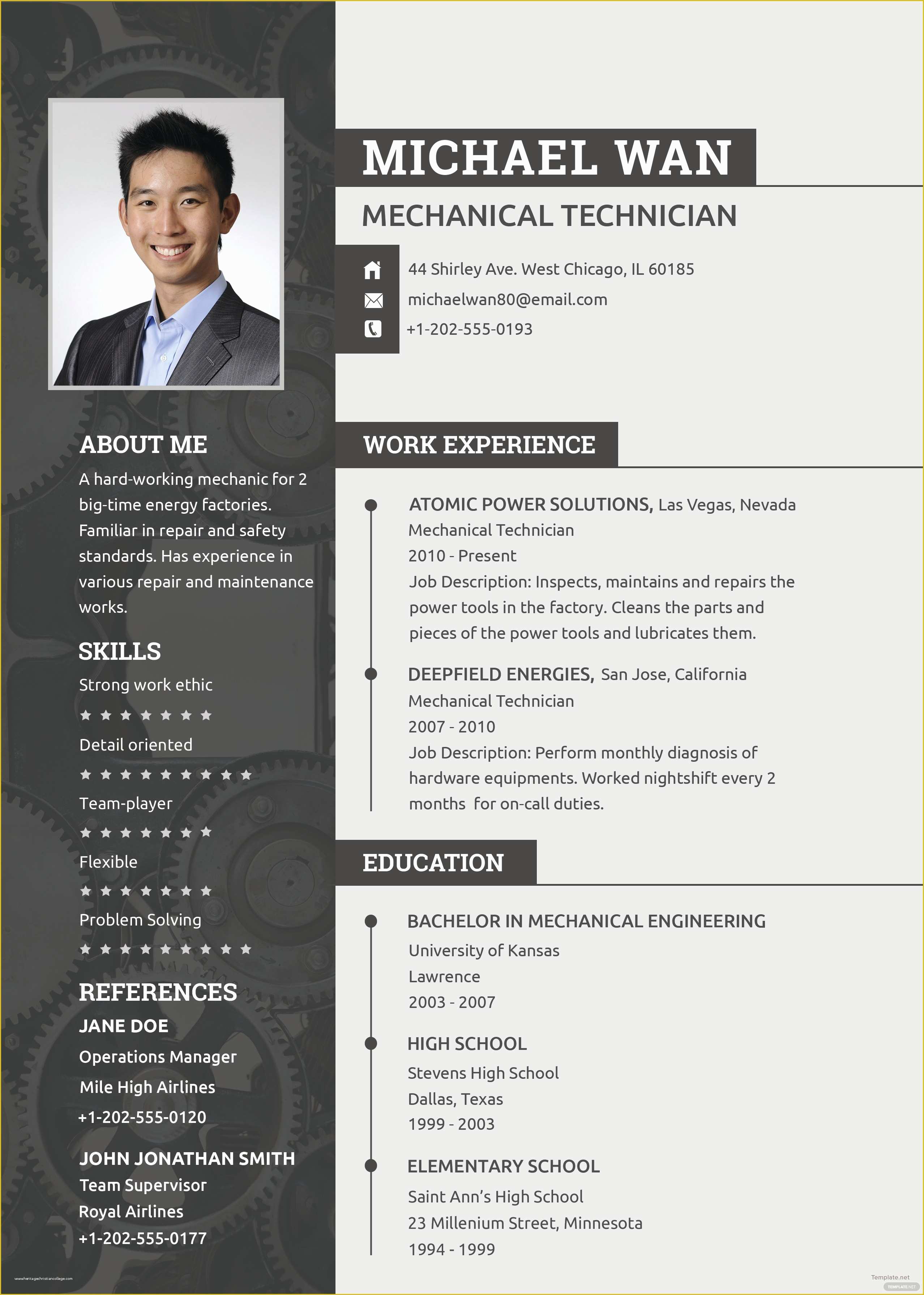 Free Resume format Template Of Free Mechanic Resume and Cv Template In Psd