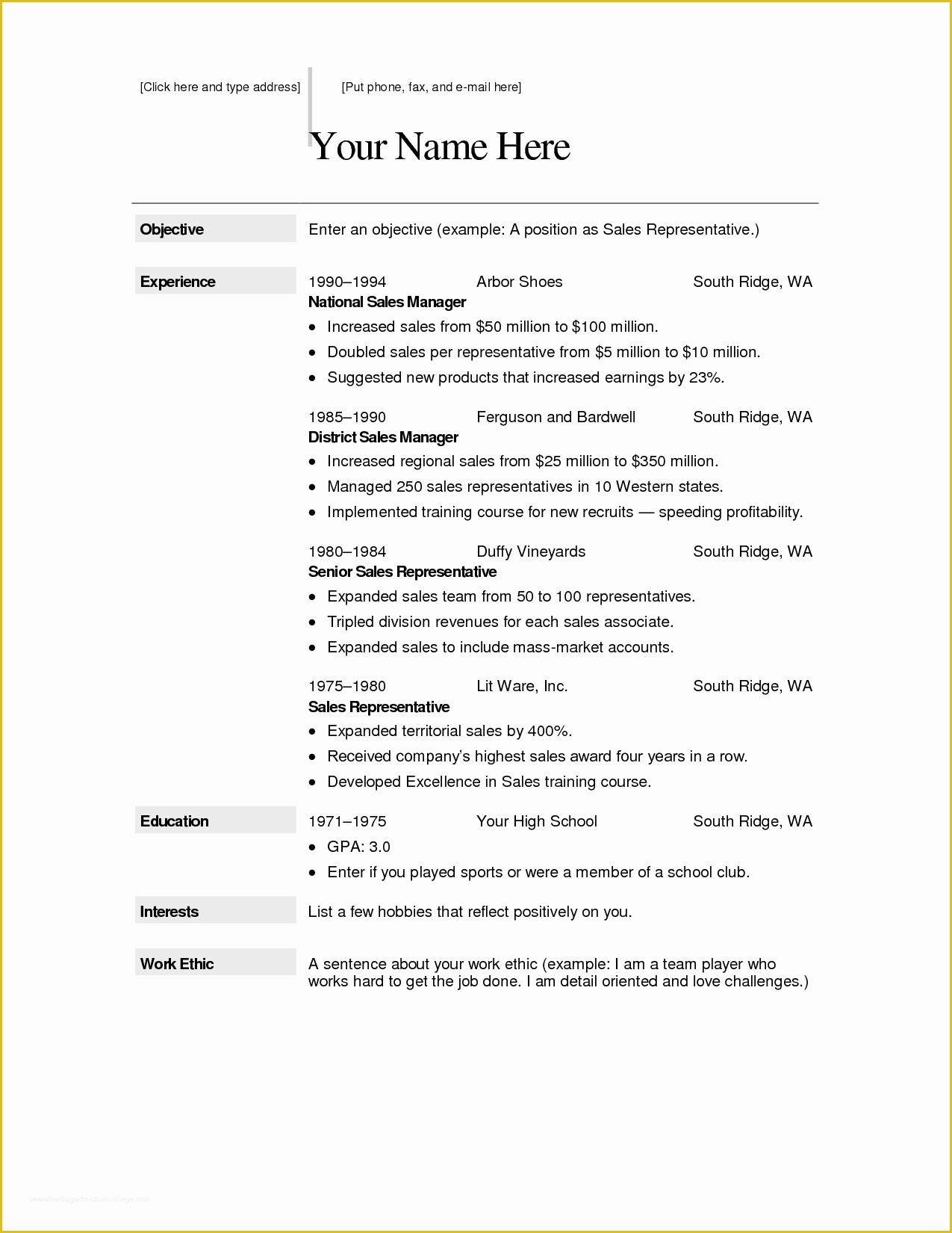 Free Resume format Template Of Free Resume formats Download