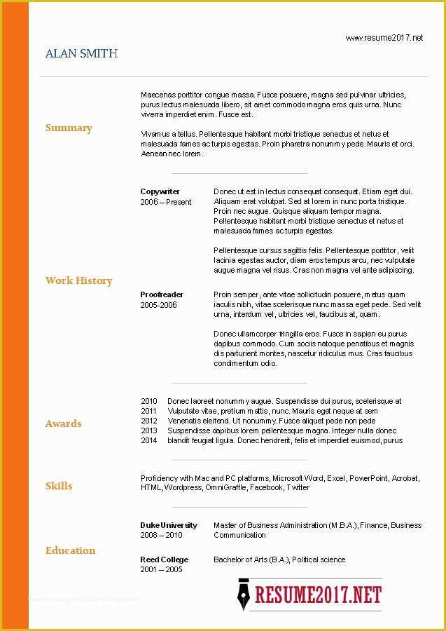 Free Resume format Template Of Free Resume Templates 2017
