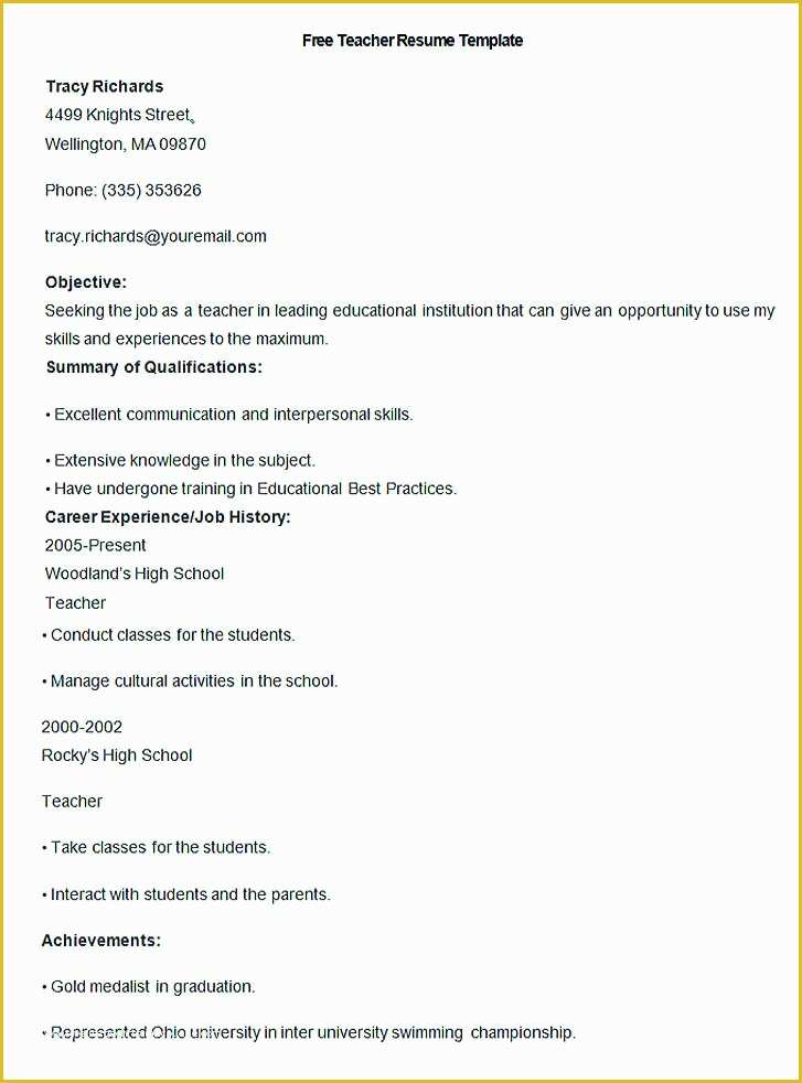 Free Resume format Template Of Good Teachers Resume format