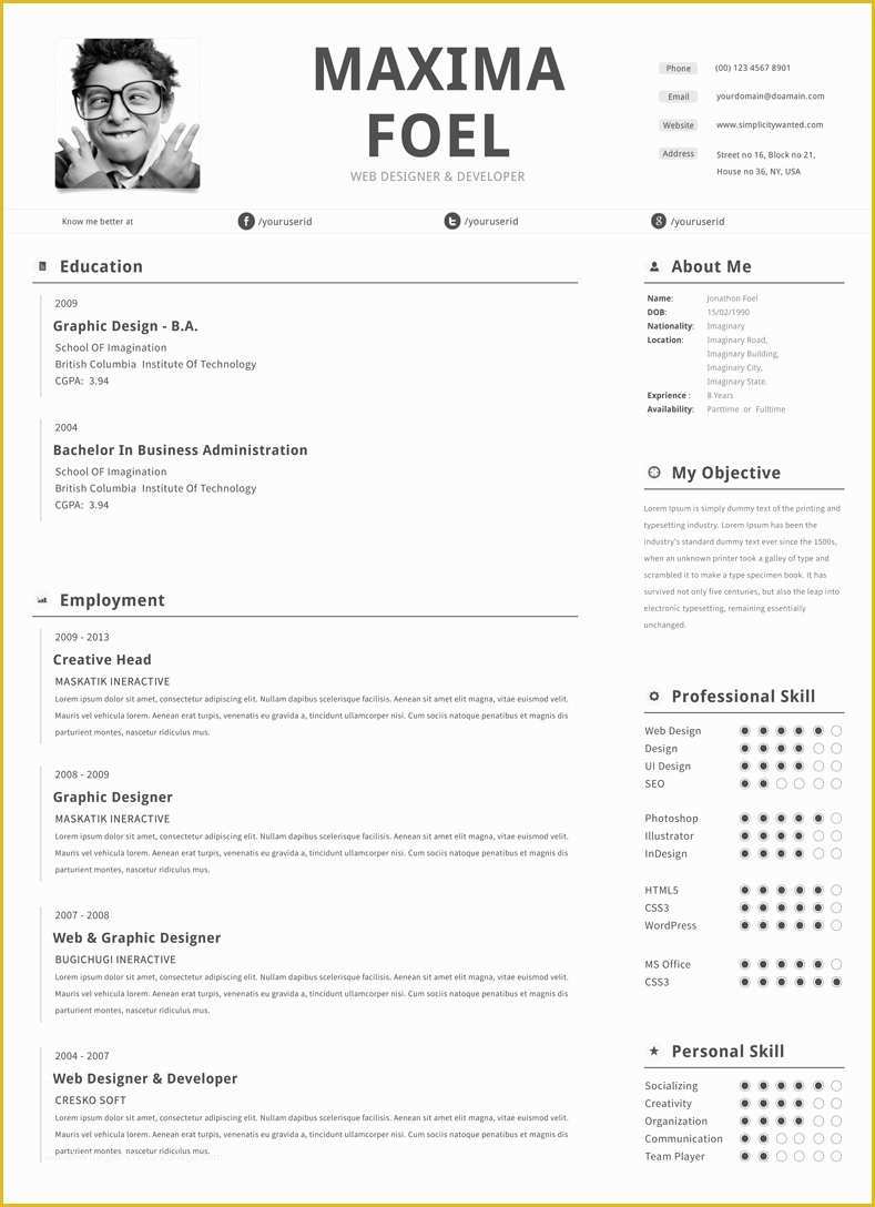 Free Resume format Template Of Single Page Resume Template On Behance