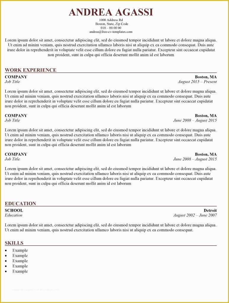 Free Resume Templates No Charge Of Traditional Cv Template