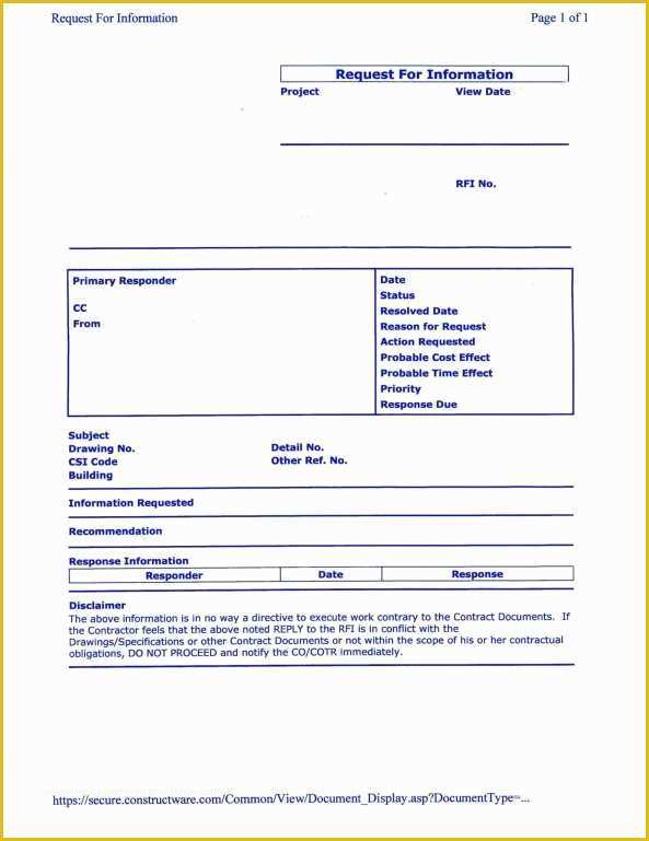 Free Rfi form Template Of Construction Rfi Templates Find Word Templates