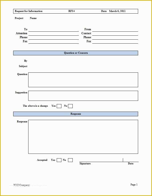 Free Rfi form Template Of Construction Rfi Templates Word Excel Samples