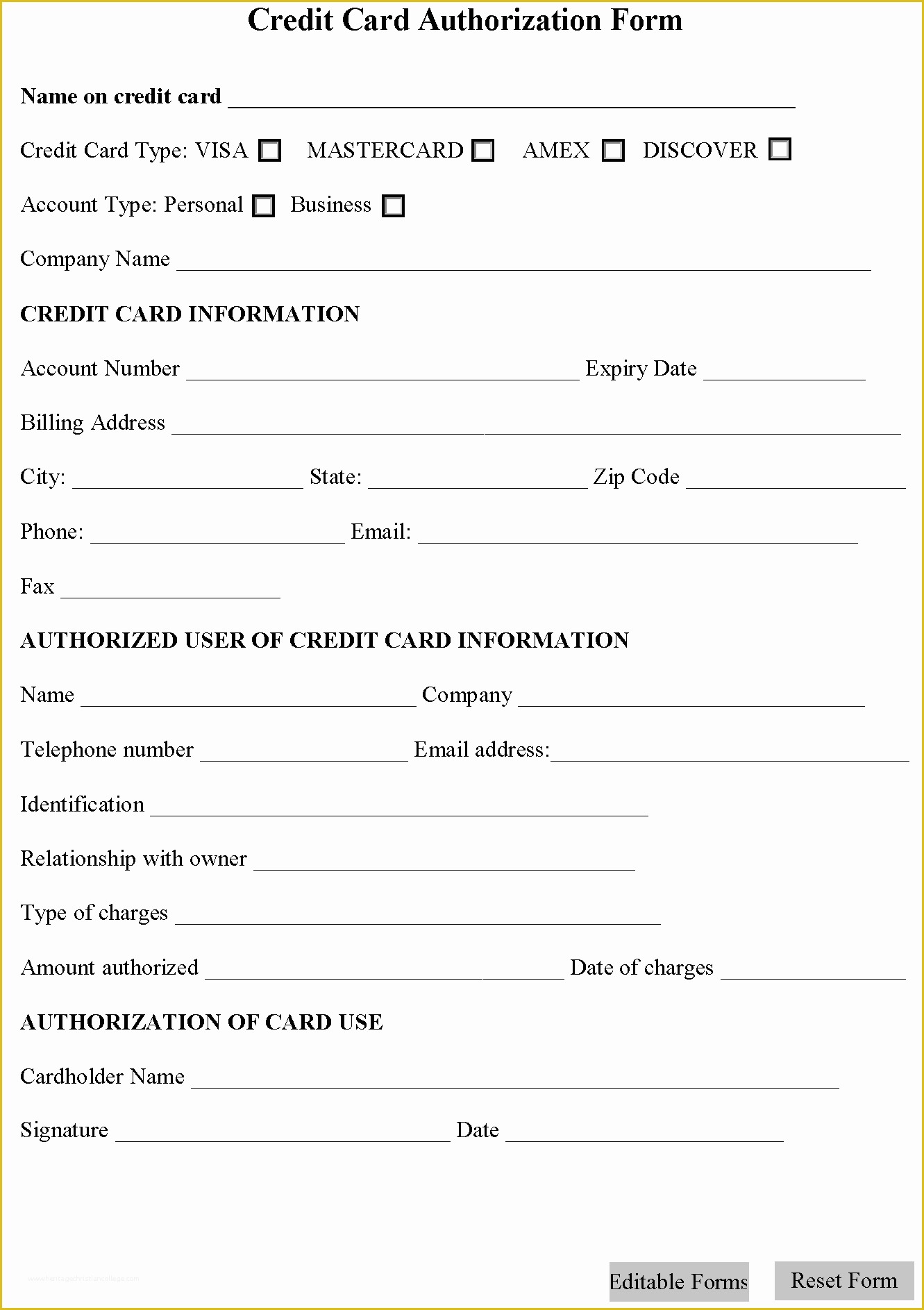 Free Rfi form Template Of Credit Card Authorization form