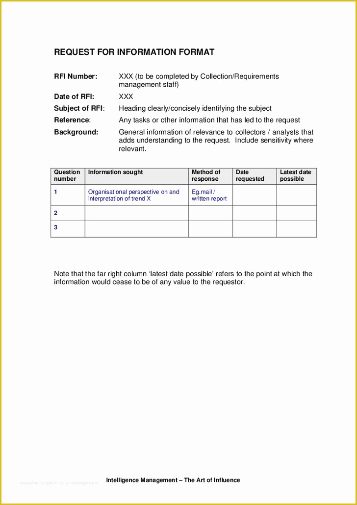 Free Rfi form Template Of Request for Information Template