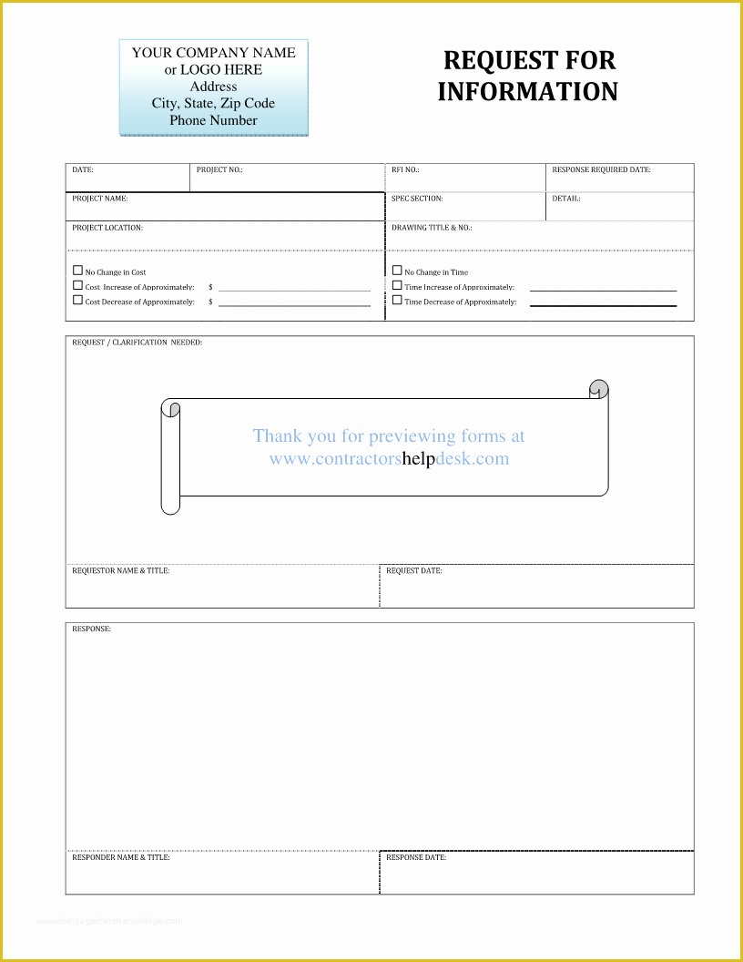 Free Rfi form Template Of Request for Information Template