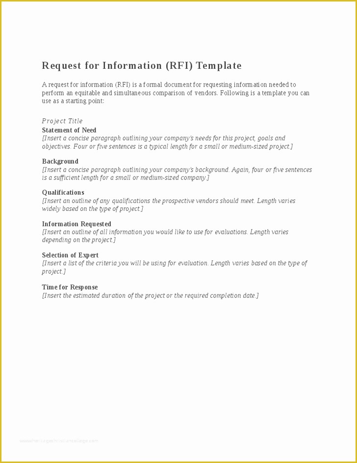 Free Rfi form Template Of Request for Information Template