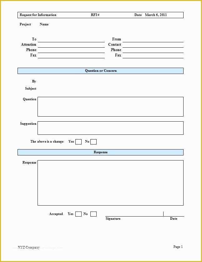 Free Rfi form Template Of Rfi Response Template – Modclothing