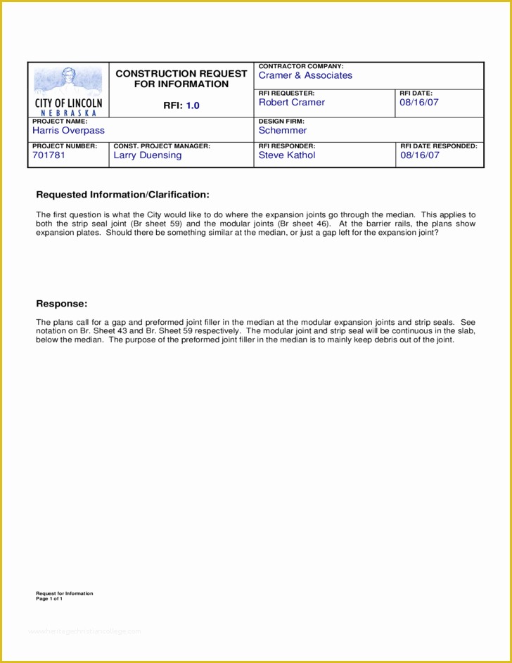 Free Rfi form Template Of Sample Construction Request for Information Free Download