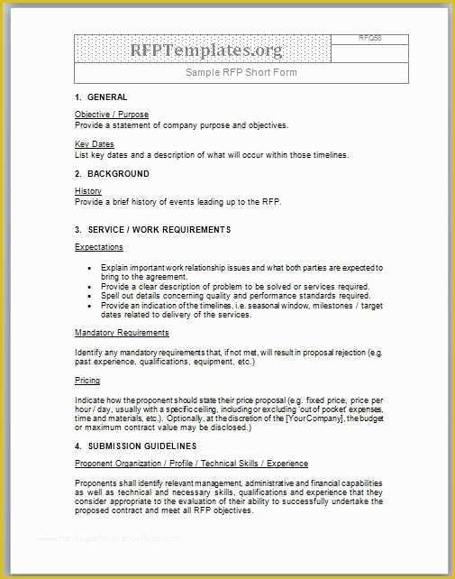 Free Rfi form Template Of Short form Rfp Sample Rfp Templates Rfp Templates