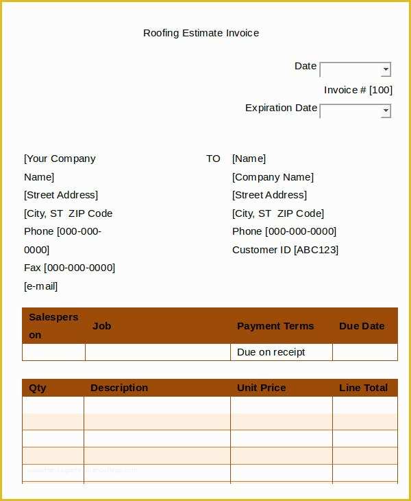 Free Roofing Estimate Template Of 6 Roofing Invoice Templates Free Sample Example format