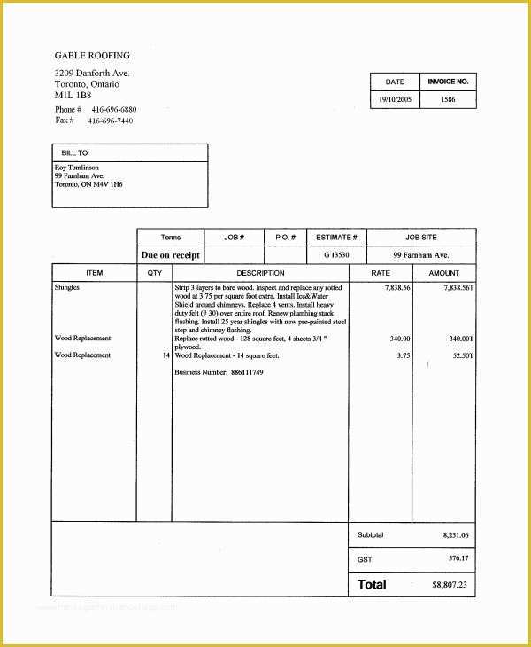 Free Roofing Estimate Template Of 8 Roofing Invoice Templates