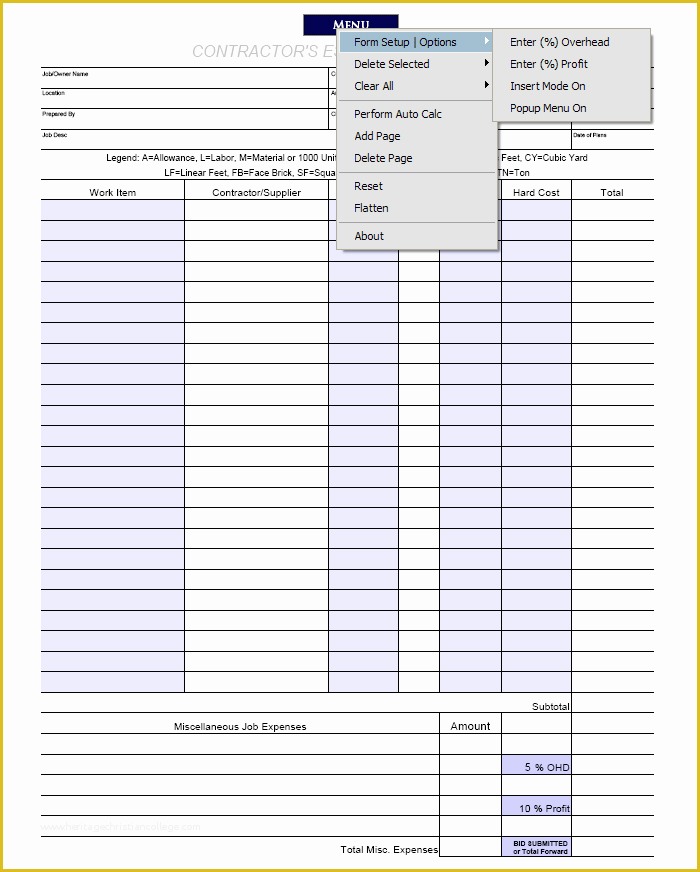 Free Roofing Estimate Template Of Free Contractor Estimate Worksheet Driverlayer Search Engine