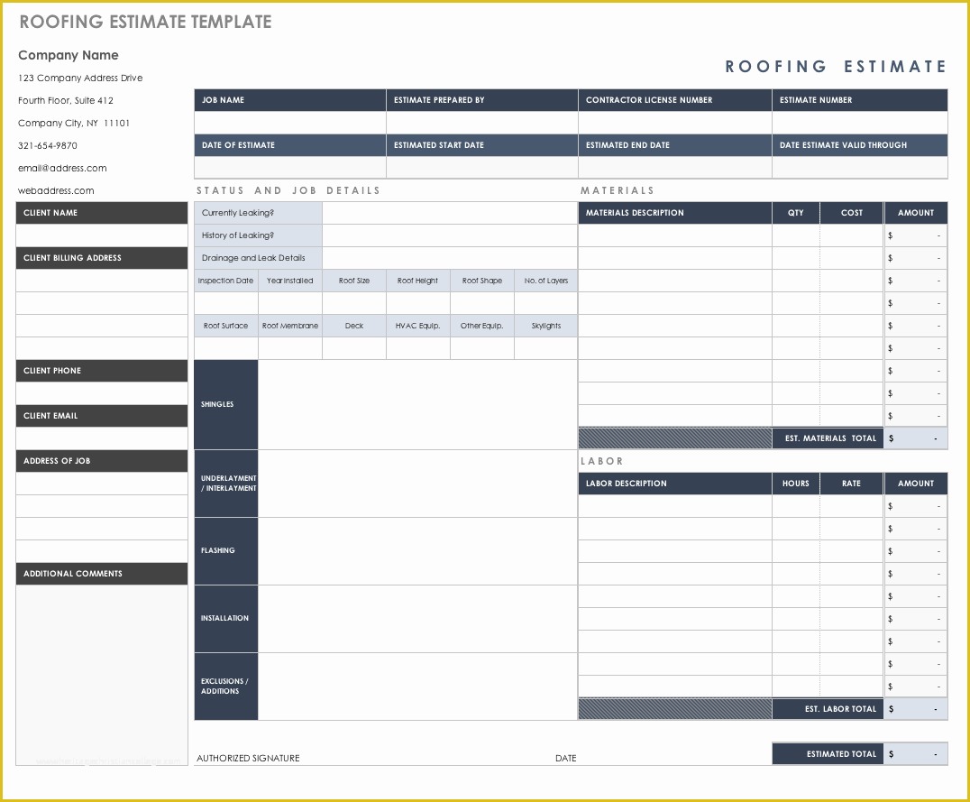 Free Roofing Estimate Template Of Free Estimate Templates