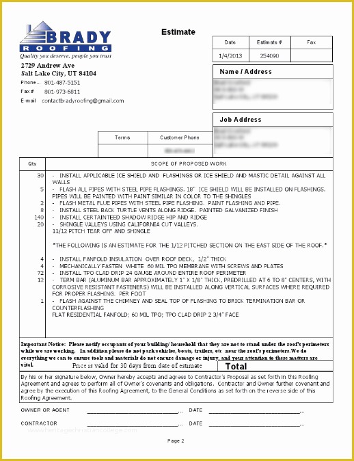 Free Roofing Estimate Template Of Roofing Contract Template