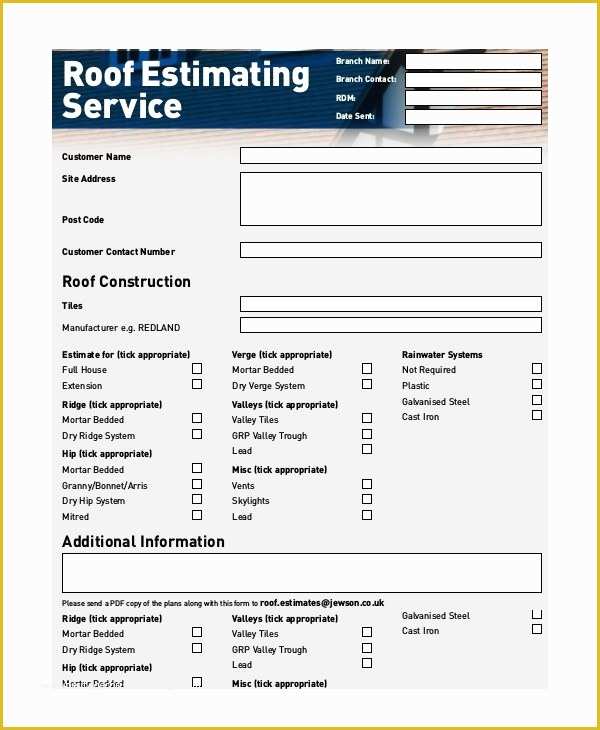 Free Roofing Estimate Template Of Roofing Estimates Templates Free Download Printable