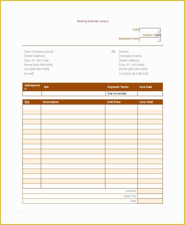 Free Roofing Estimate Template Of Roofing Invoice Template 9 Free Word Pdf Documents
