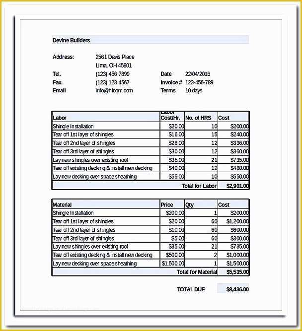 Free Roofing Estimate Template Of What to Be Included In Roofing Invoice Template with Example