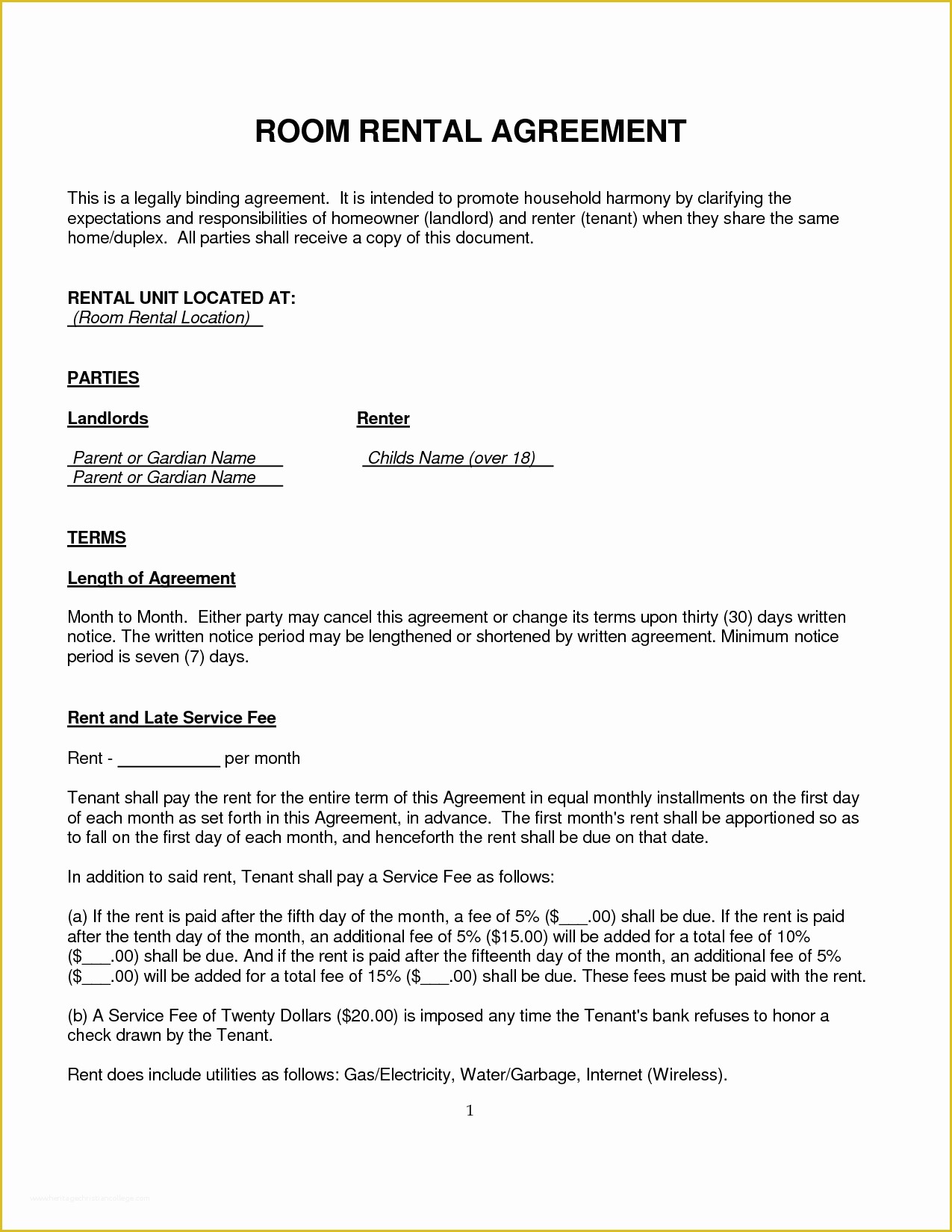 Free Room Rental Agreement Template Of 10 Best Of Basic Room Rental Agreement form