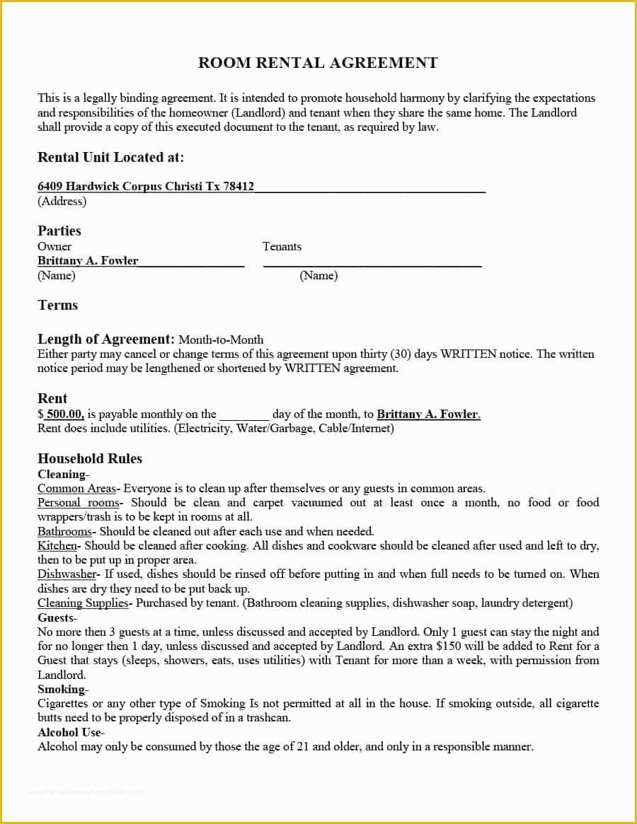 Free Room Rental Agreement Template Of 39 Simple Room Rental Agreement Templates Template Archive