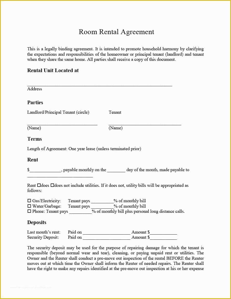 Free Room Rental Agreement Template Of 39 Simple Room Rental Agreement Templates Template Archive