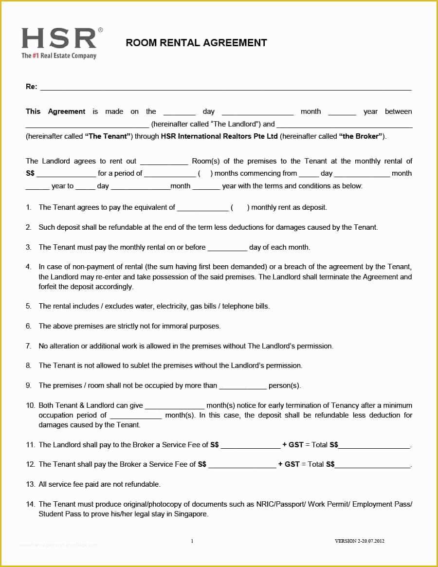 Free Room Rental Agreement Template Of 39 Simple Room Rental Agreement Templates Template Archive