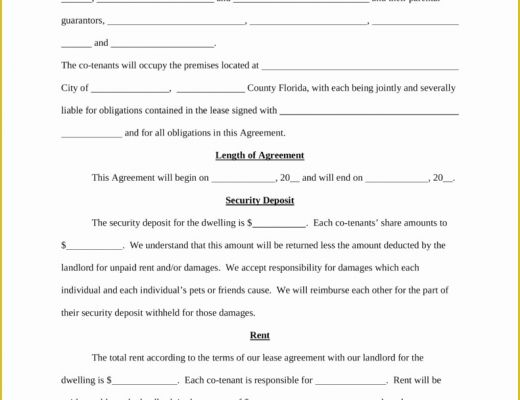 Free Room Rental Agreement Template Of Free Florida Roommate Room Rental Agreement Template