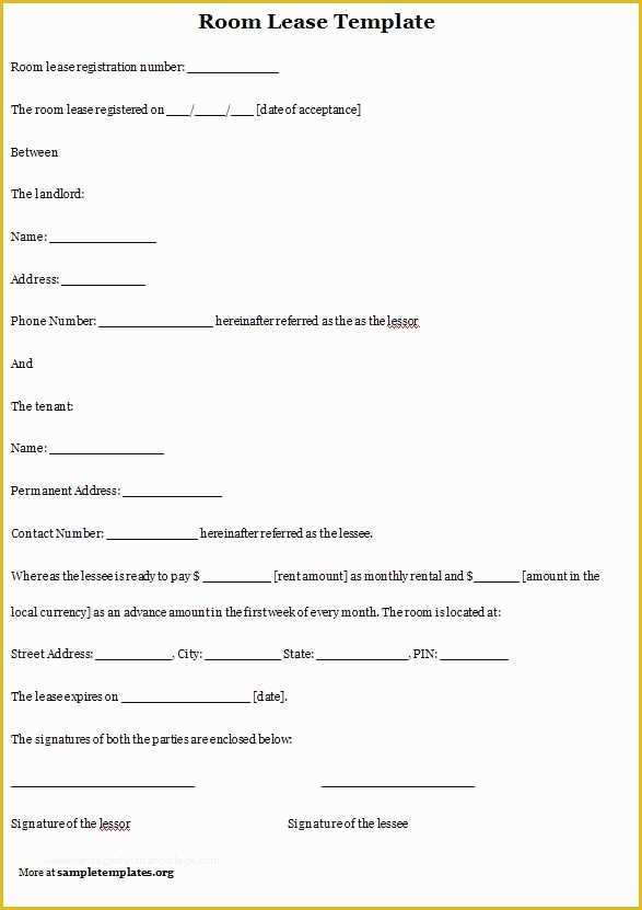 Free Room Rental Agreement Template Of Printable Sample Room Rental Agreement Template form