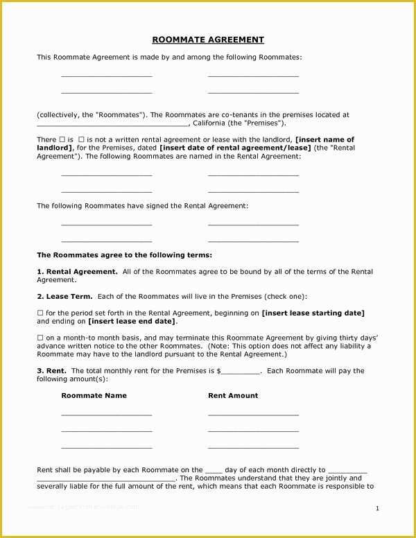Free Room Rental Agreement Template Of Printable Sample Roommate Agreement form form