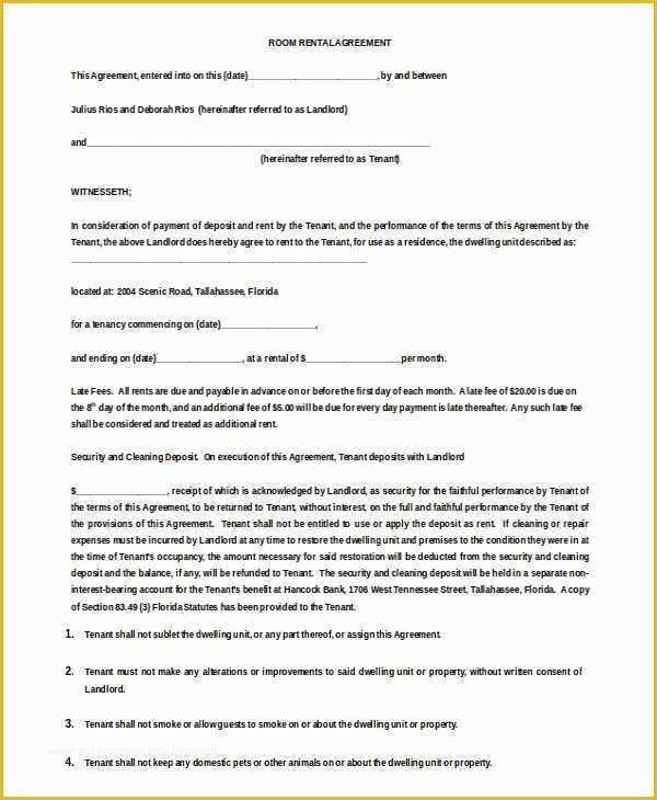 Free Room Rental Agreement Template Of Room Rental Agreement Template – 11 Free Word Pdf Free